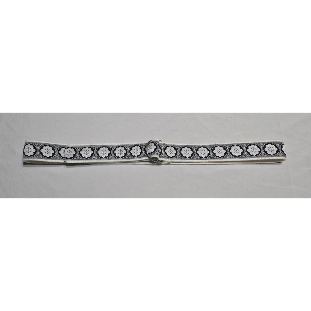 Equine Couture Womens XL Embroidered Cotton D-Ring Belt Floral Black/White Horse